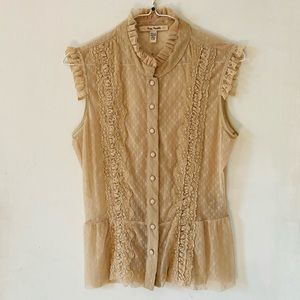 Free People Lace Mesh Button Down Blouse